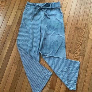 Blue and white linen wide leg pants